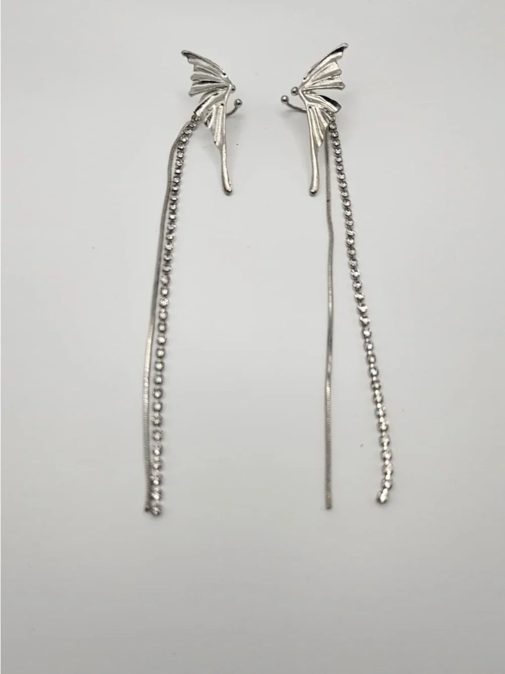 Silver Butterfly Drop Cuff Earrings